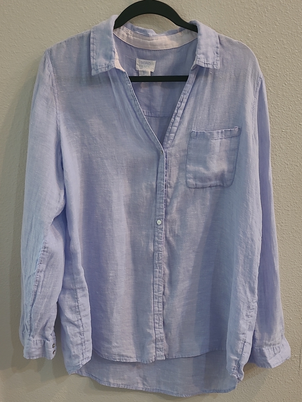 Sigrid Olsen Light Blue Linen Button-Down Shirt Size L